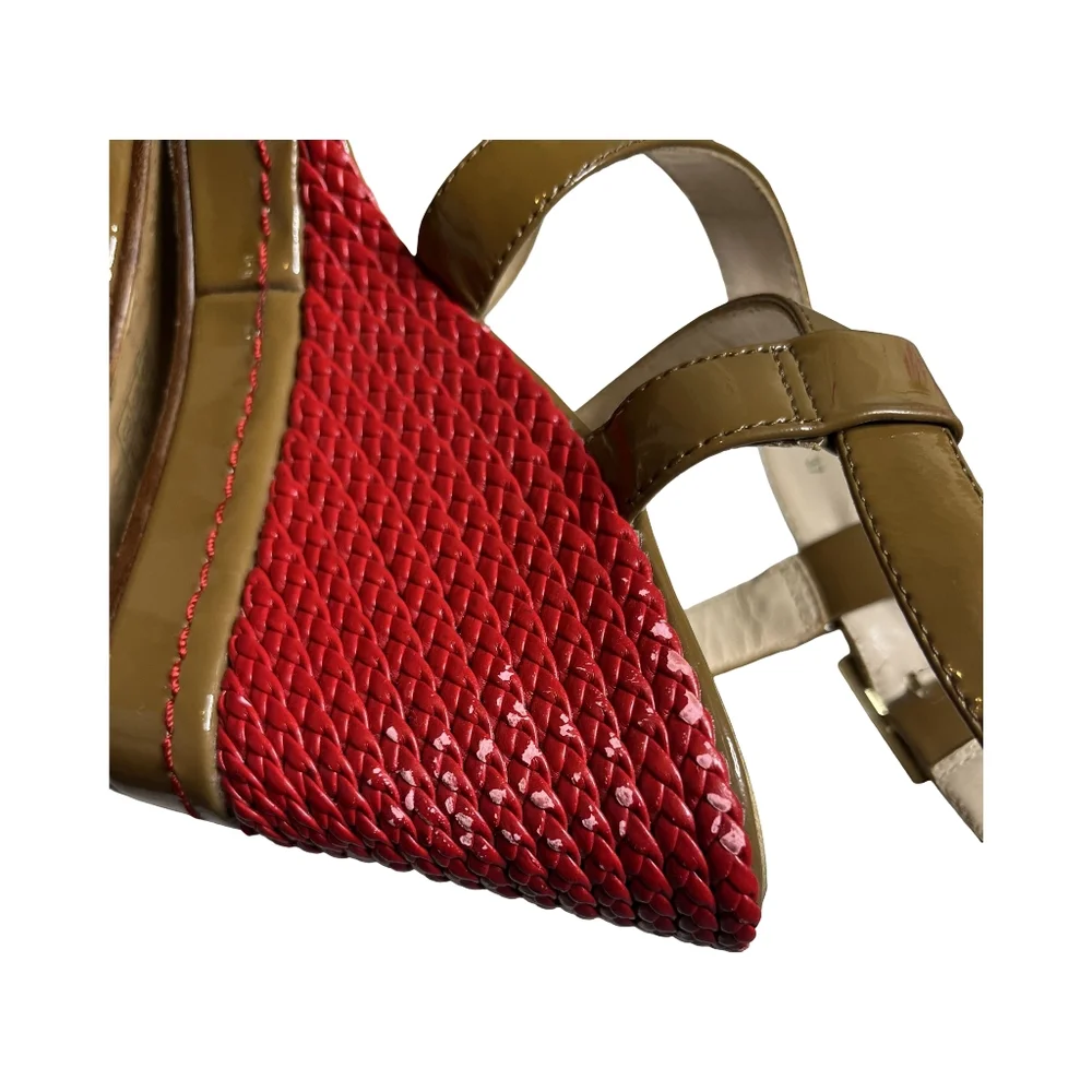 L.K‎ Bennett Patent Leather Red and Brown Wedge Sandals Size: 37